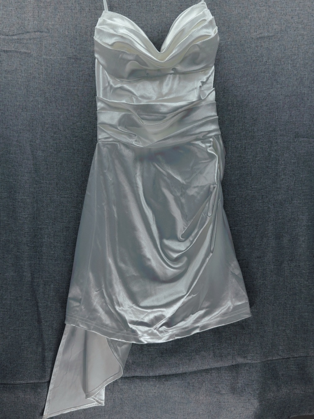 Windsor Silver Satin Asymmetrical Cowl Dress